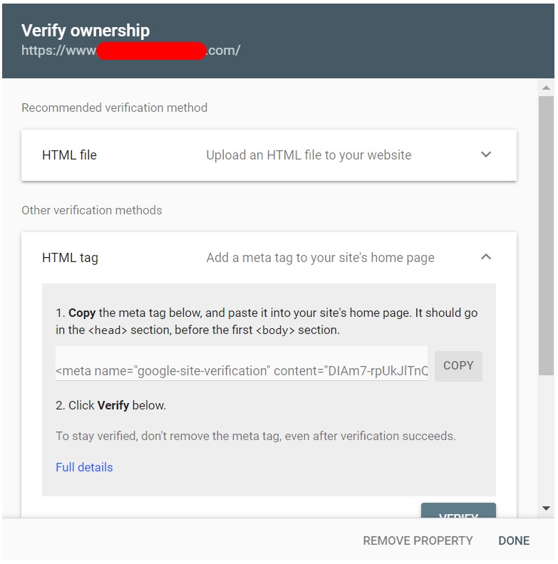 Domain Authentication Code for Google Search Console