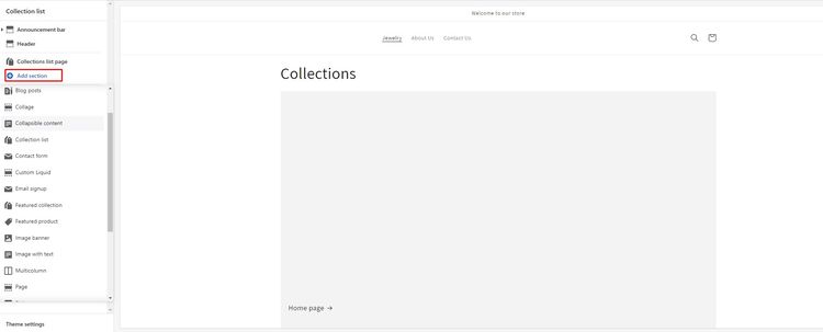 shopify os 2.0 sections on collection page