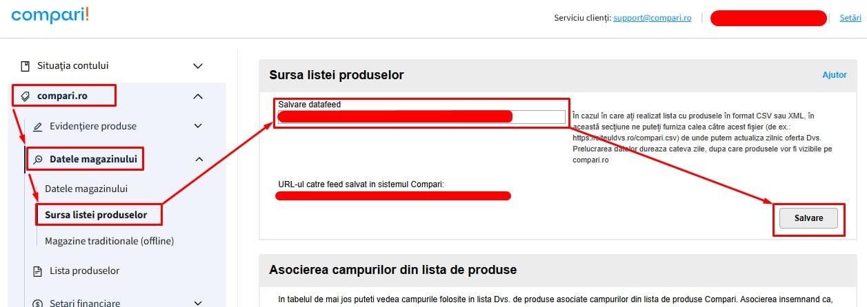 adaugarea feed-ului de produse compari.ro din shopify