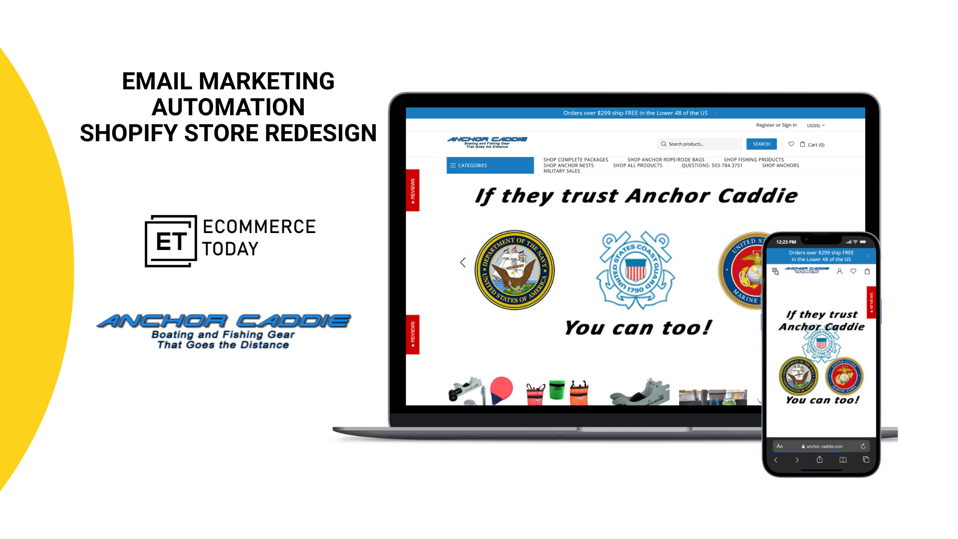Shopify Store Redesign and Email Marketing Automation Setup Portfolio - Anchor-Caddie.com