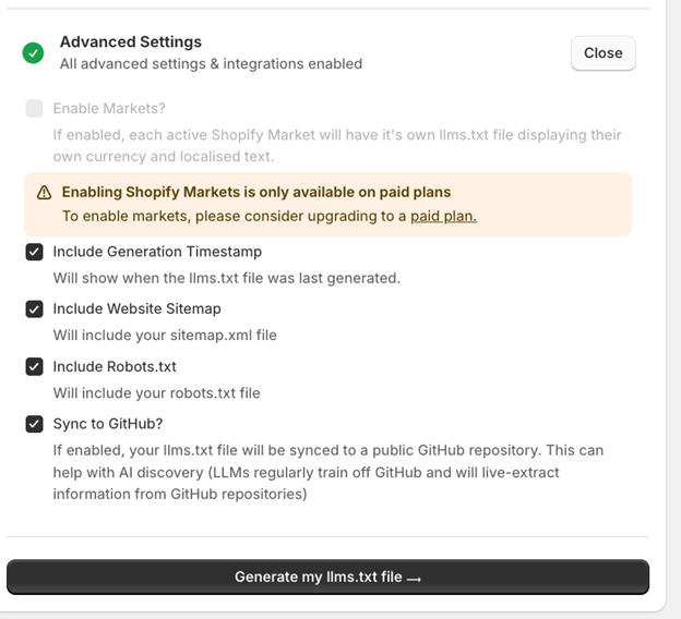 Advanced Settings LLMS