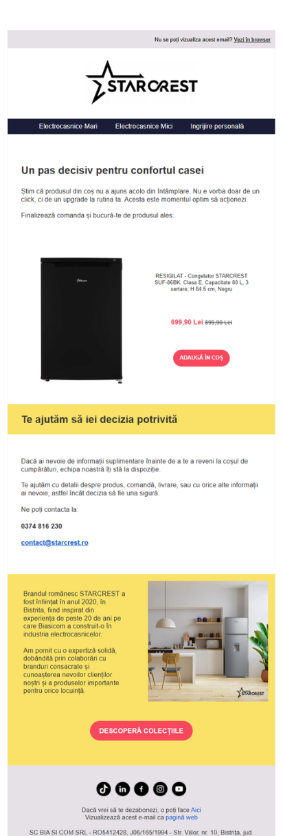 Custom email design for Starcrest created by our eCommerce Today team to ensure consistent branding and growth