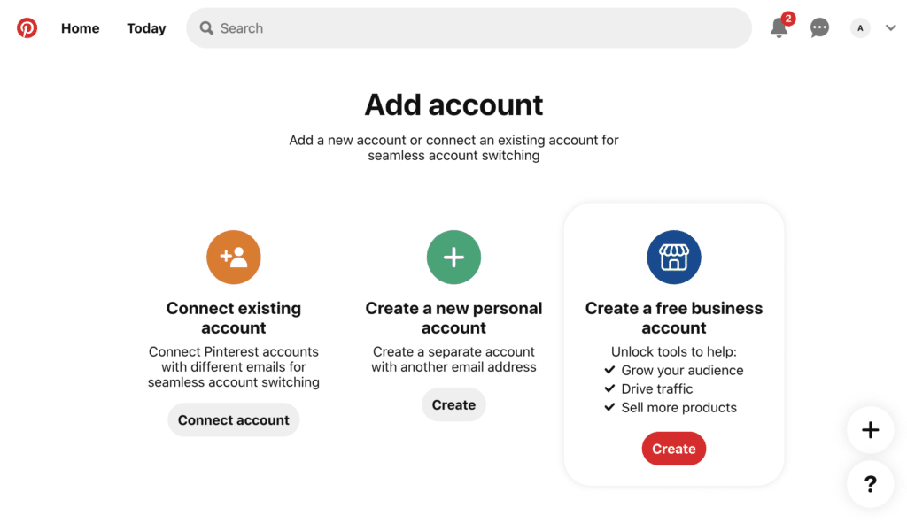 Pinterest - create a business account