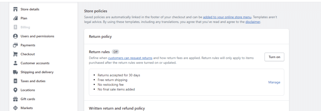 Setting Up Return Rules - Shopify