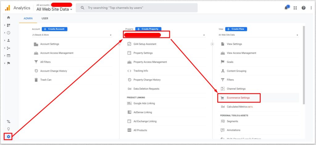 Ecommerce settings - Google analytics Shopify