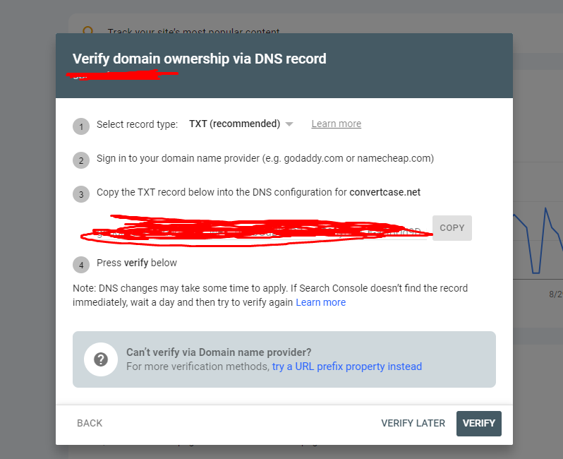 Verify domain ownership via DNS record