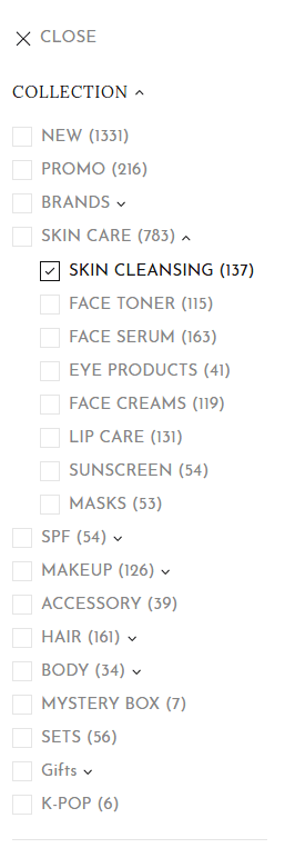 Dynamic Search Filters - Shopify skincare shops