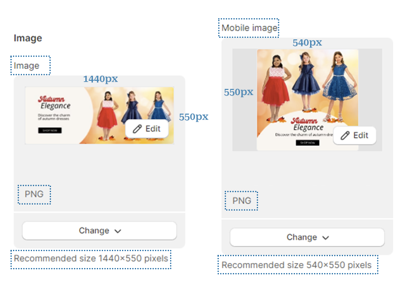 Image showing Shopify theme settings that recommend a specific size for banners