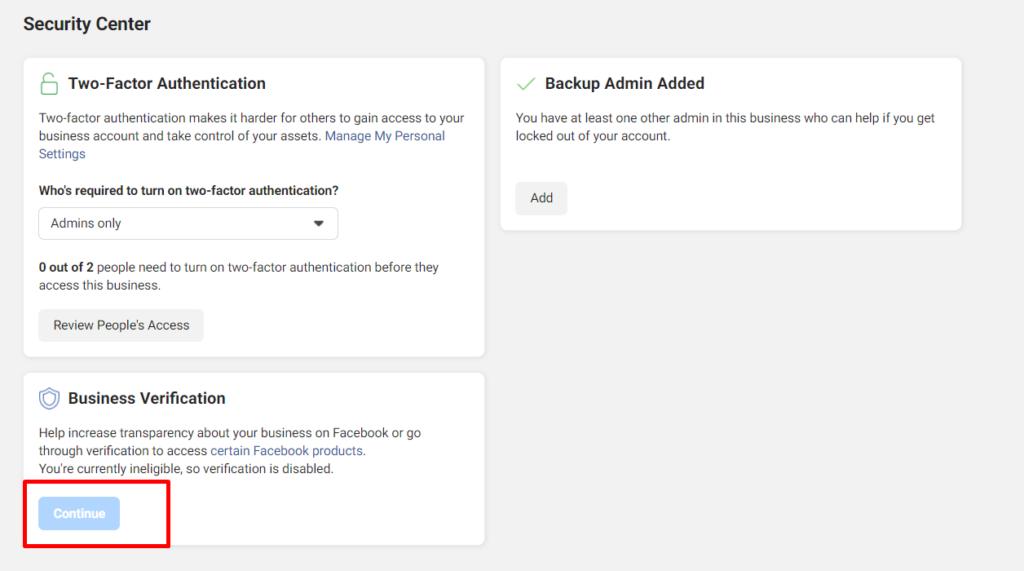 Business Verification button is active