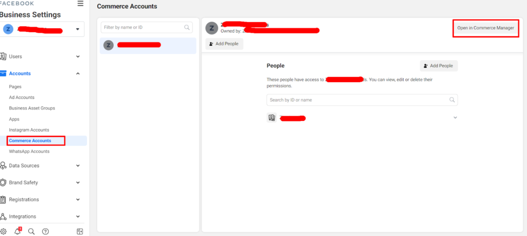 Business Settings - Facebook account