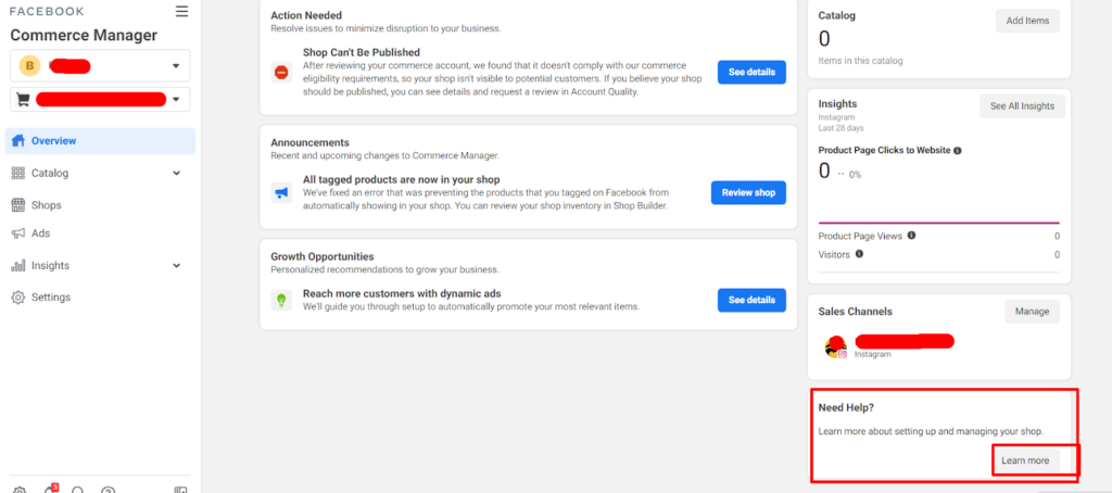 Commerce Eligibility Requirements - setting up the Facebook business account