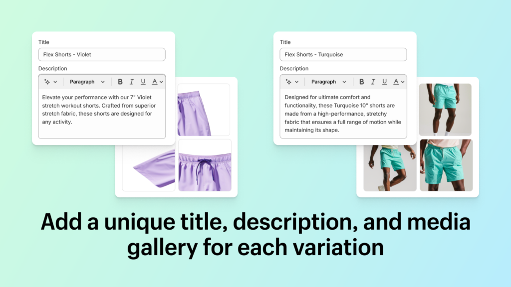 Adding a unique title, description, and media gallery for each variation