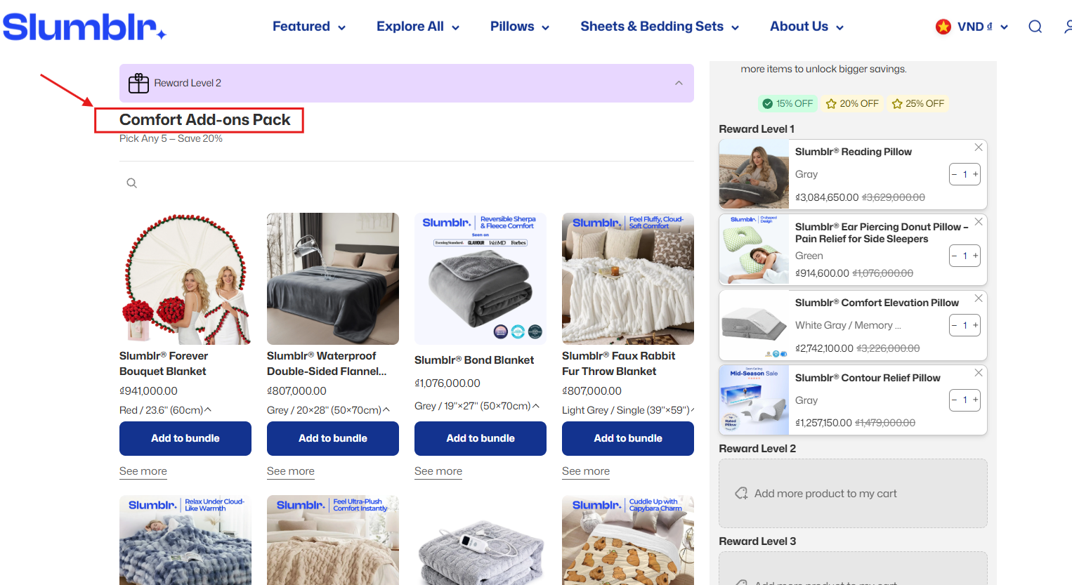 Comfort Add-ons Pack product grouping example