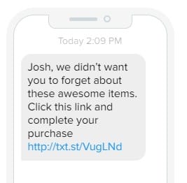 SMS message cart abandon - example
