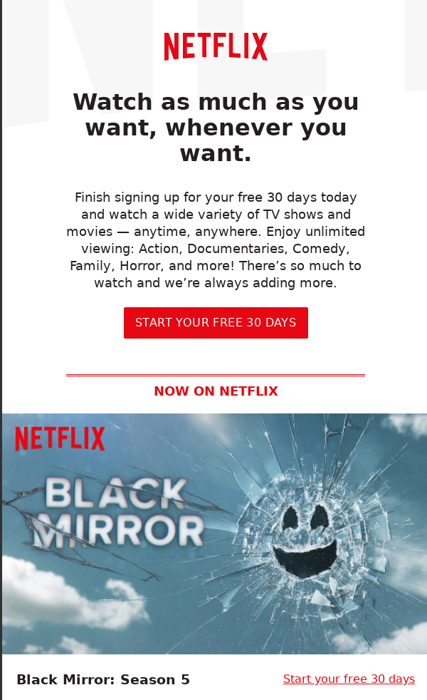 Cart abandon email - Netflix  example
