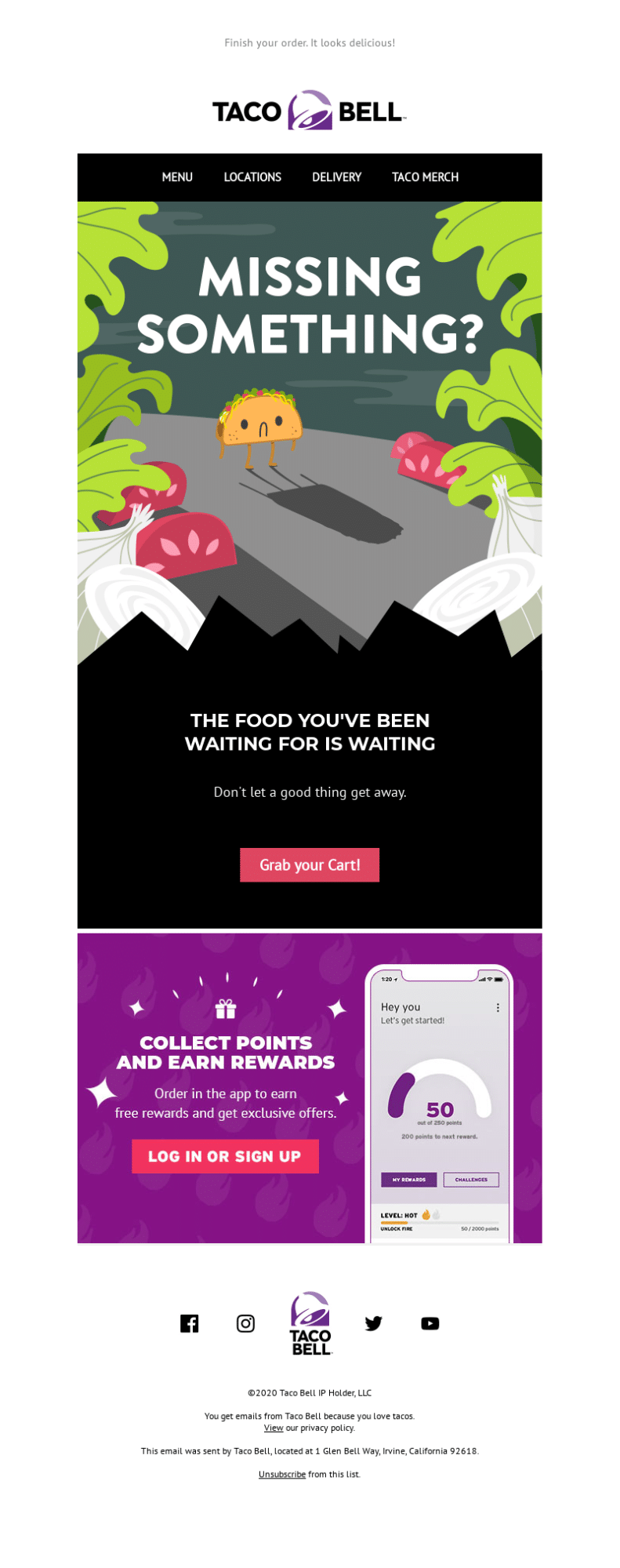 Taco Bell - cart abandon email example