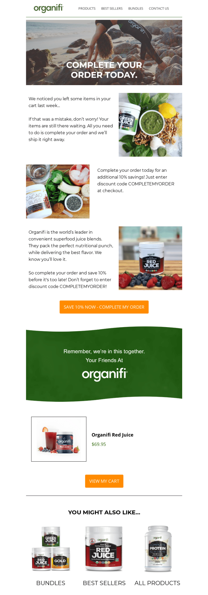 Organifi cart abandon email example