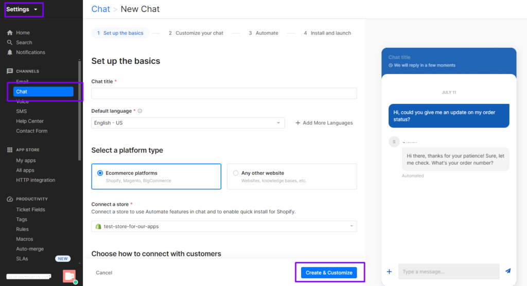 Setting up live chat